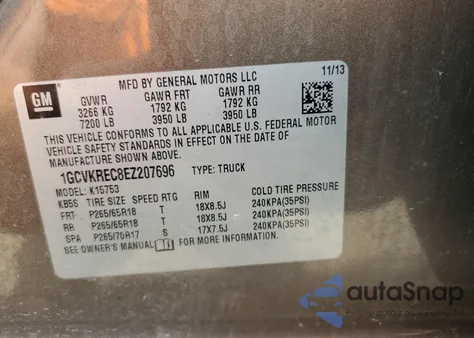 2014 Chevrolet Silverado K1500 Lt из США, поврежденный, VIN 1GCVKREC8EZ207696